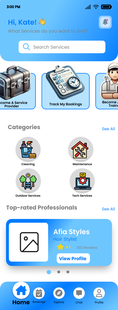ServEase home screen